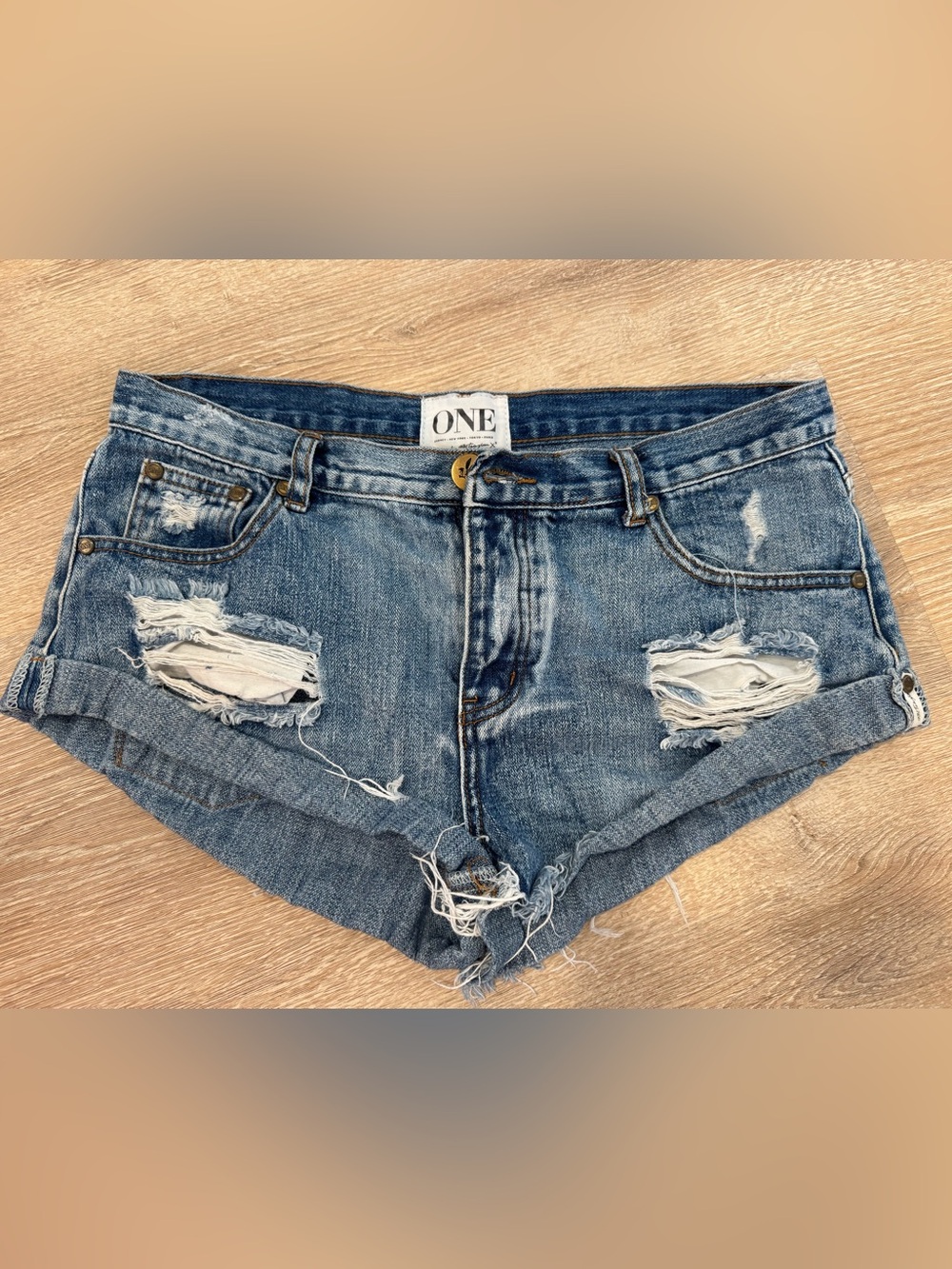 One Teaspoon Bandits Distressed Denim Shorts Size 30 Blue Low Rise